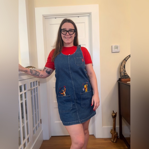 Vintage Dresses & Skirts - Late 90s / early Y2K Disney Pooh denim Jumper Sz M